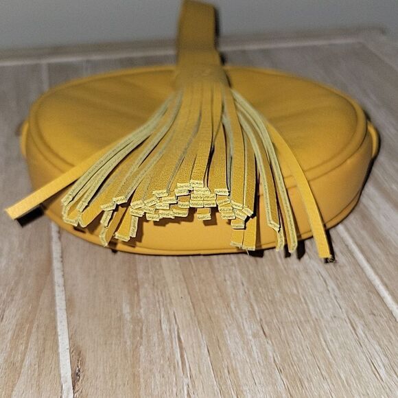Breitling Travel Watch Case Bag Pouch Yellow Leather Round Wristlet Fringe